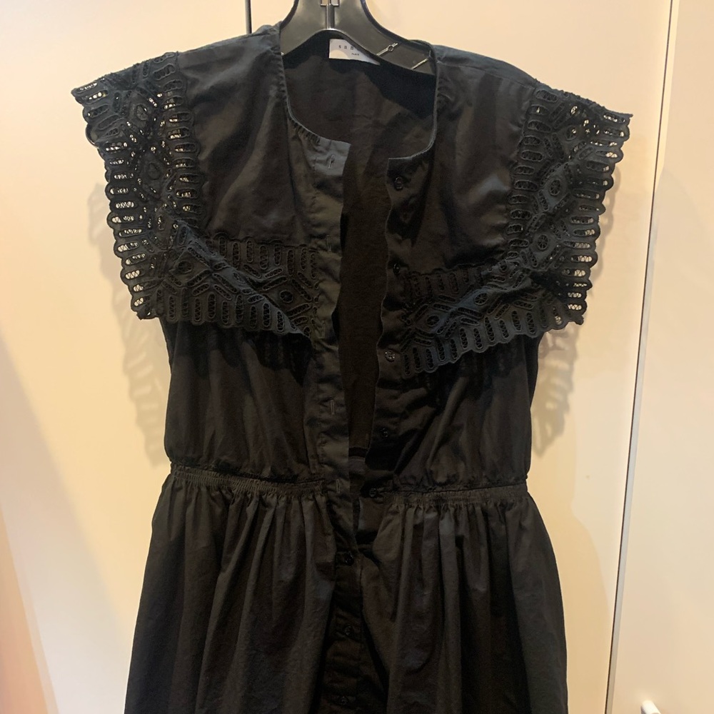 Sandro Paris black dress midi lace black dress